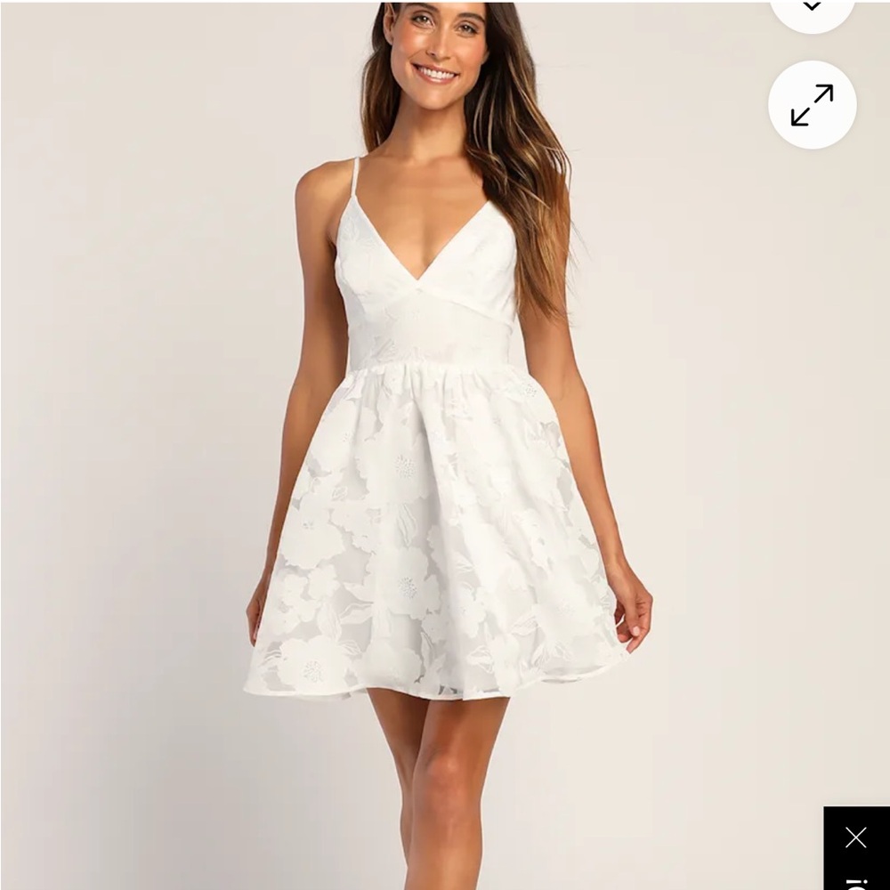 Floral Feelings White Floral Jacquard Babydoll Mini Dress